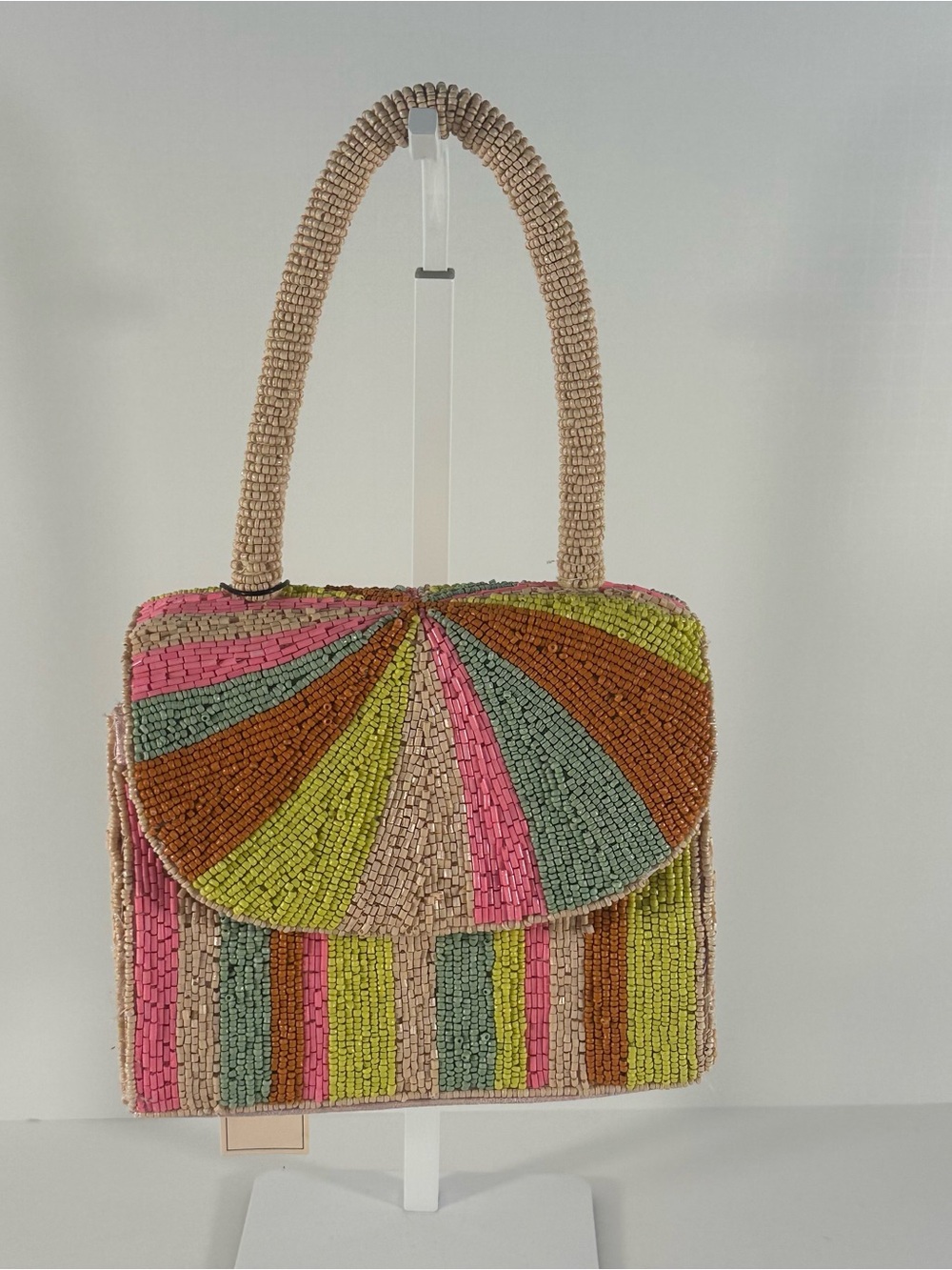 BCBGeneration Beaded Sunburst Shoulder Bag - Pink, Green & Brown